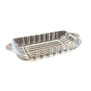 Vintage Glass Ribbed Rectangular Tray Scalloped Edge